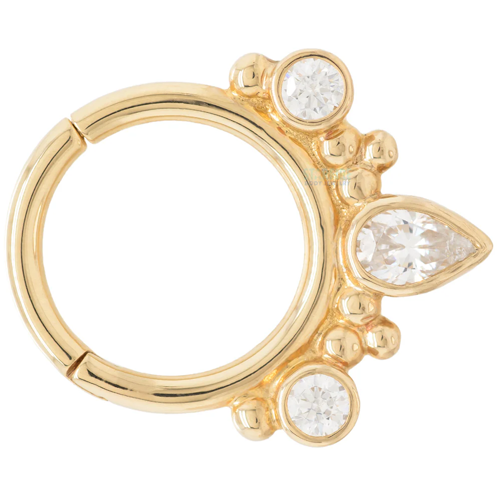 "Eden Pear" Hinge Ring in Gold & Platinum with White CZ's - Image 4