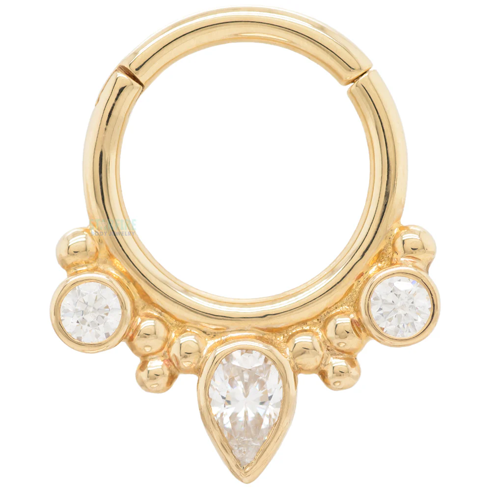 "Eden Pear" Hinge Ring in Gold & Platinum with White CZ's - Image 5