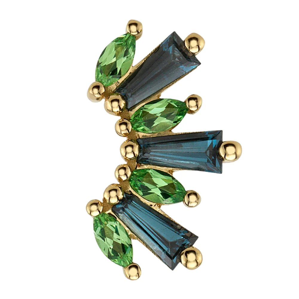 Medium "El Rey" Threaded End in Gold & Platinum with London Blue Topaz & Tsavorite - Image 2