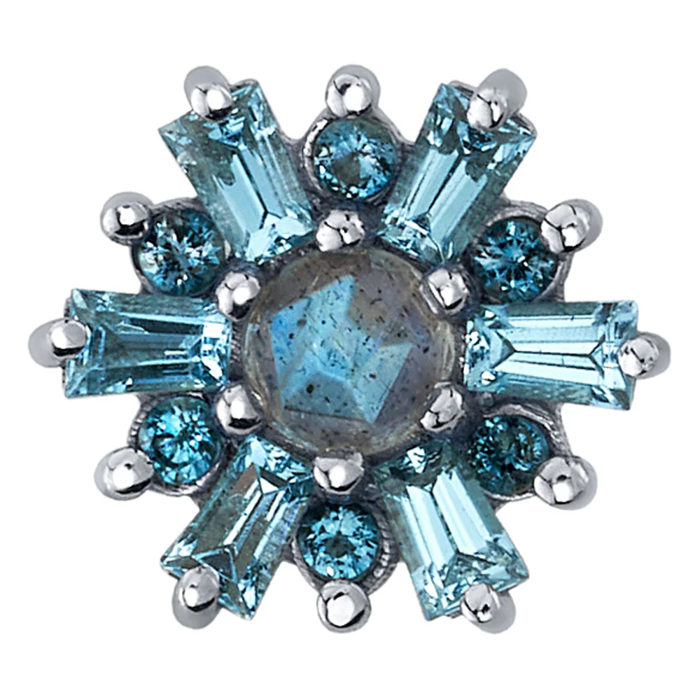 "Elaine" Threaded End in Gold with Rose Cut Labradorite, Swiss Blue Topaz & London Blue Topaz - Image 2