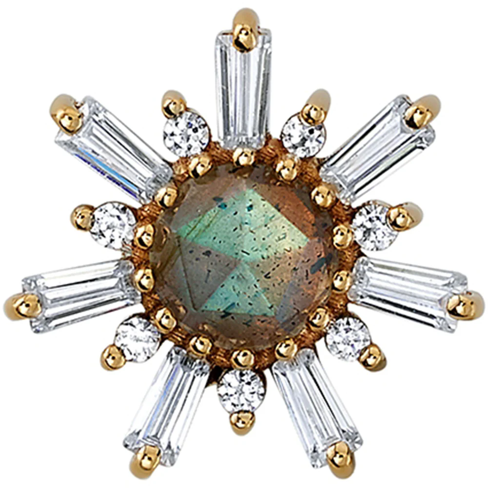 "Elaine" Threaded End in Gold with Rose Cut Labradorite, White Sapphire & Diamonds - Image 2