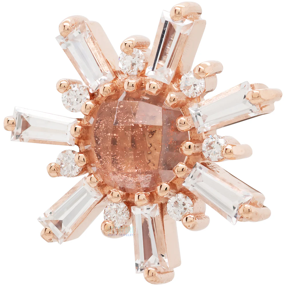 "Elaine" Threaded End in Gold with Rose Cut Oregon Sunstone, White Sapphire & Diamonds