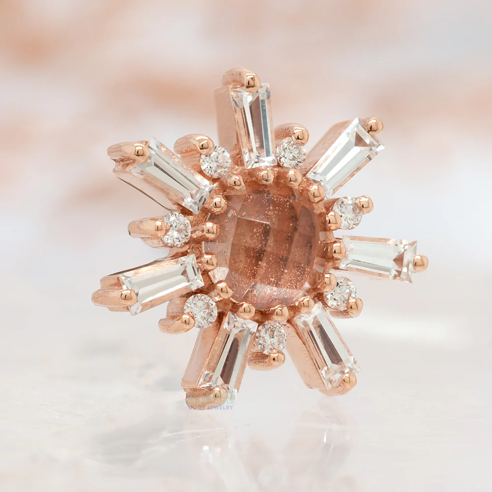 "Elaine" Threaded End in Gold with Rose Cut Oregon Sunstone, White Sapphire & Diamonds - Image 2