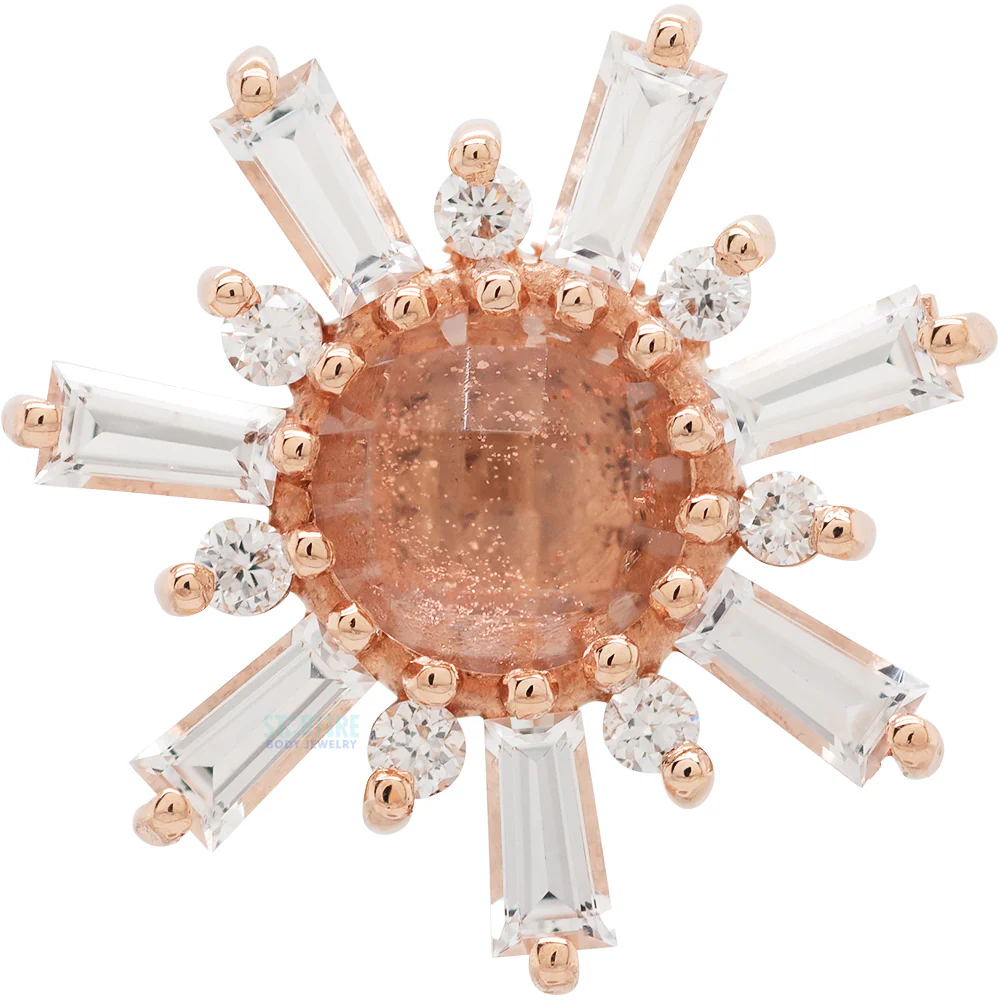 "Elaine" Threaded End in Gold with Rose Cut Oregon Sunstone, White Sapphire & Diamonds - Image 3