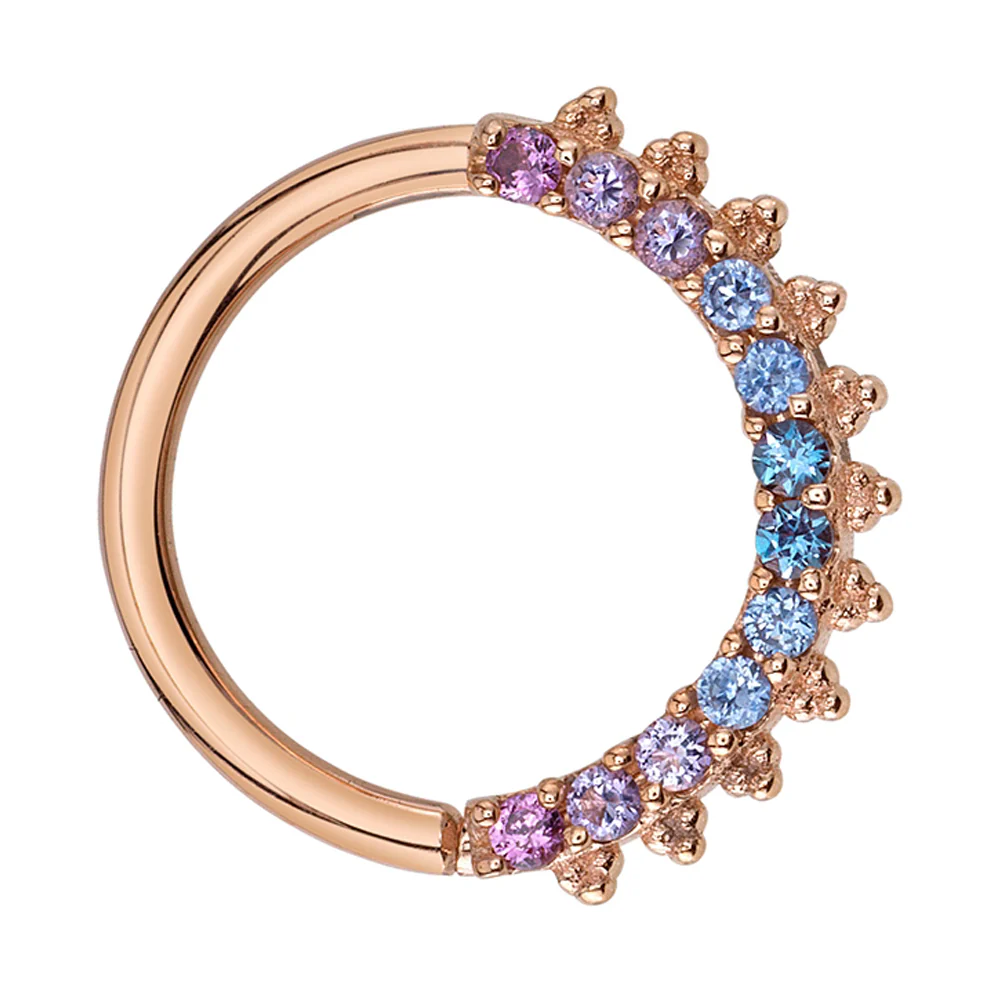 "Eleanor" Seam Ring in Gold with Chatham Alexandrite, Polar Sapphire, Light Amethyst & Rhodolite