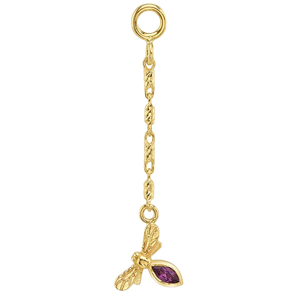 "Ellen" Dragonfly Chain Charm in Gold with Rhodolite - Image 2