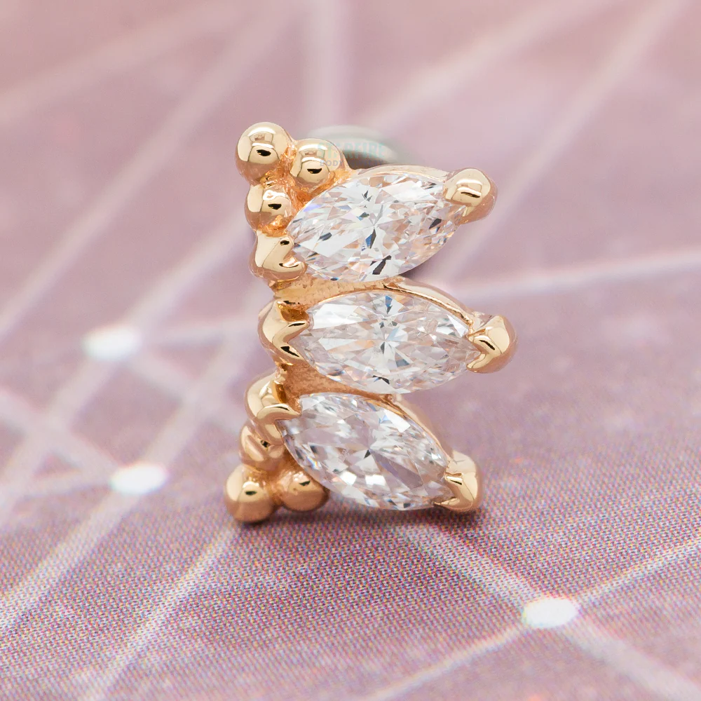 "Eloise" Marquise "Panaraya" Threaded End in Gold & Platinum with White CZ's - Image 2