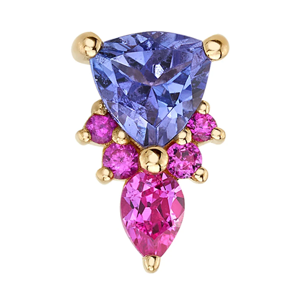 "Elspeth" Threaded End in Gold with Tanzanite & Hot Pink Sapphires - Image 2