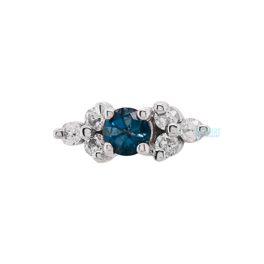 "Embrace" Threaded End in Gold with White CZ & London Blue Topaz