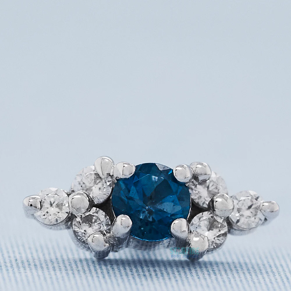 "Embrace" Threaded End in Gold with White CZ & London Blue Topaz - Image 2