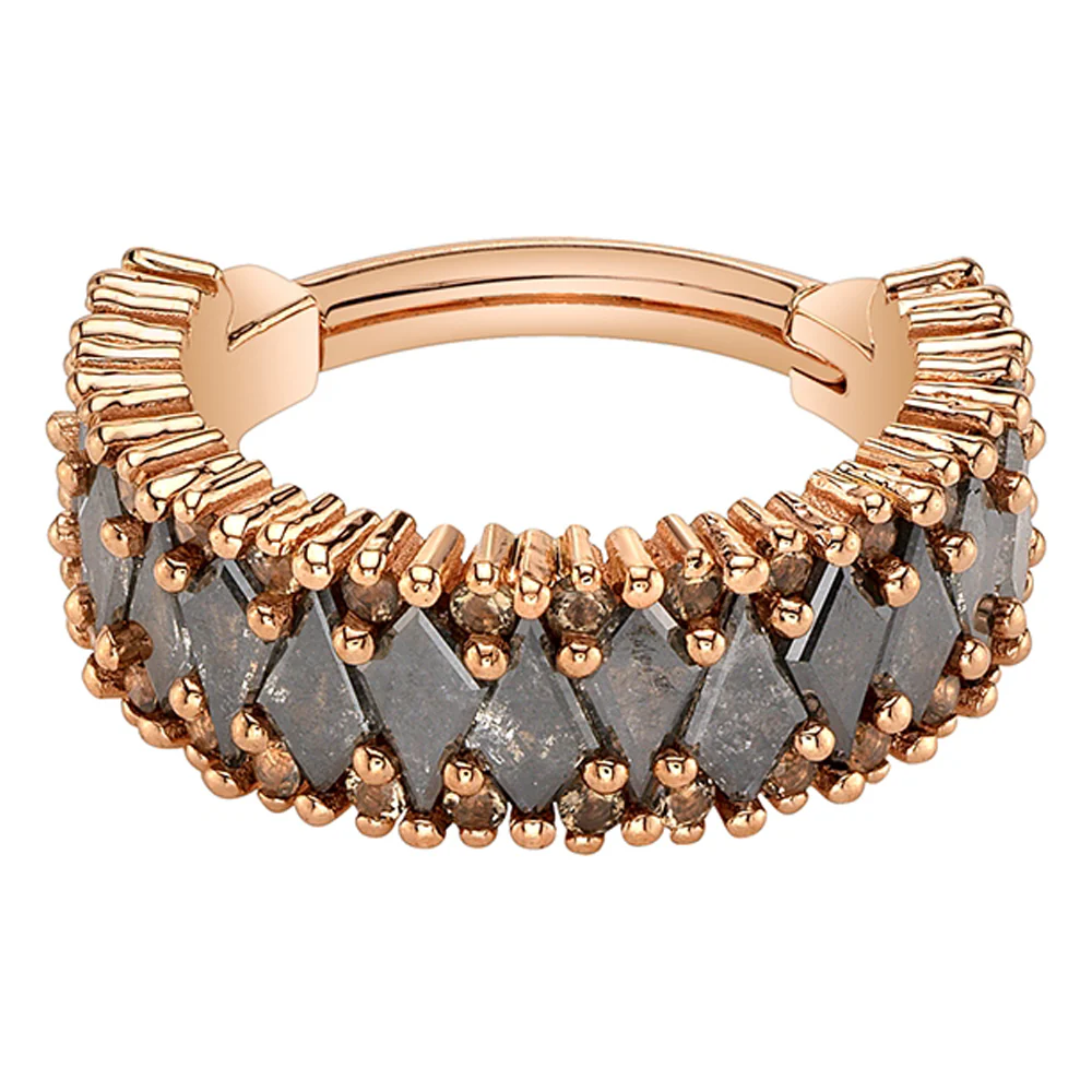 "Emira" Hinge Ring in Gold & Platinum with Grey Diamond & Smoky Quartz - Image 2