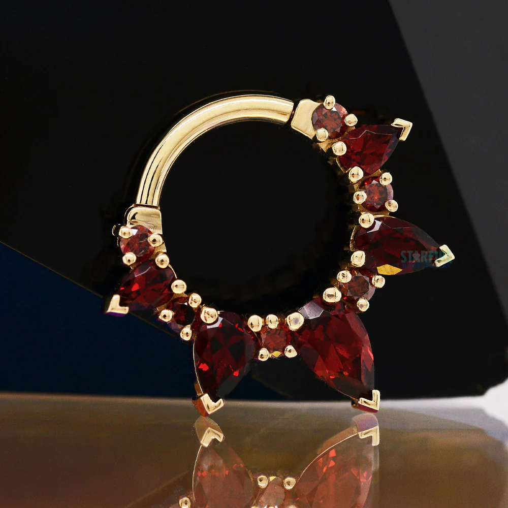 "Empress Rising" Hinge Ring in Gold & Platinum with Red Diamond & Garnet - Image 2