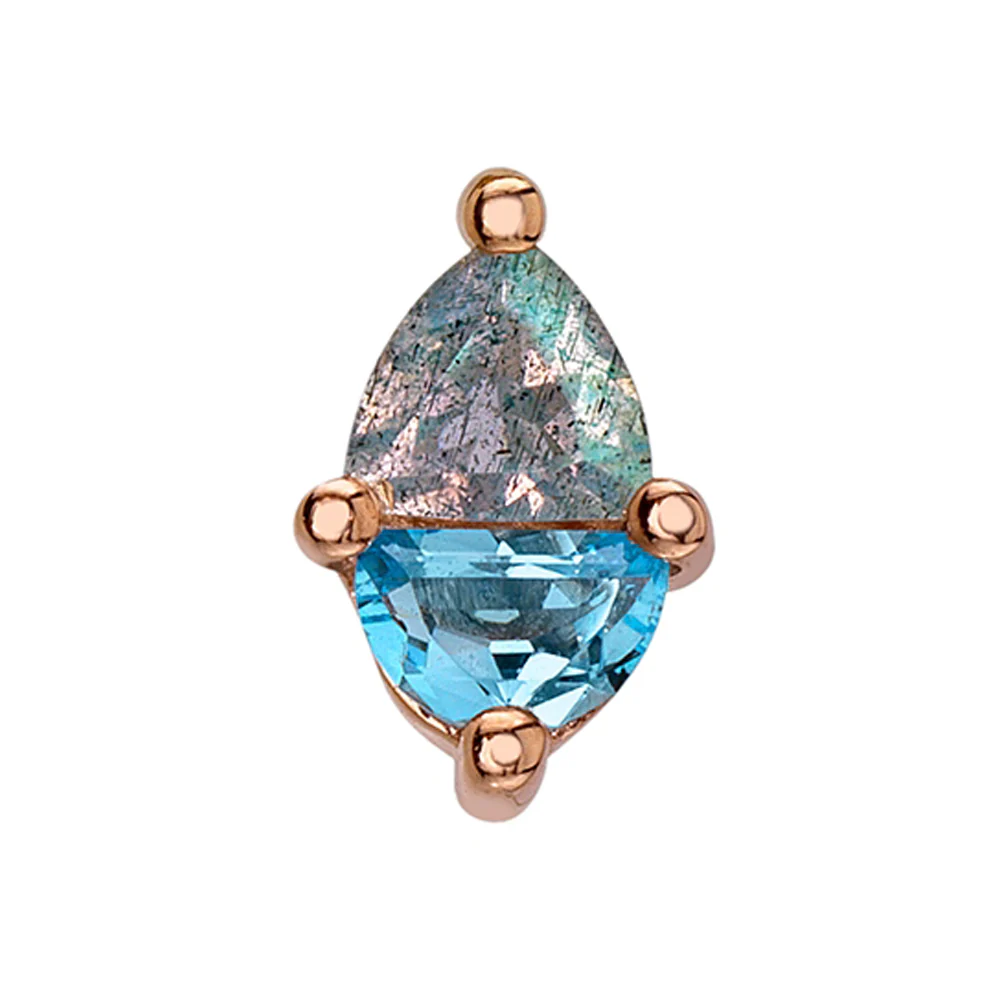"Eon" Threaded End in Gold with Rose Cut Labradorite & Swiss Blue Topaz - Image 2