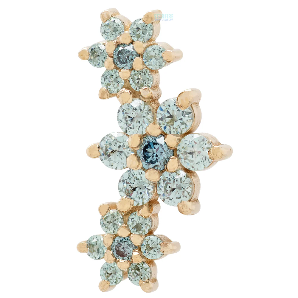 "Estrella" Threaded End in Gold with Ocean Blue Diamond & Cyan CZ's - Image 2