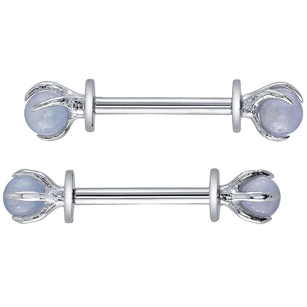 "Falcon Claw" Nipple Barbells in Gold with Lavender Chalcedony - Image 2