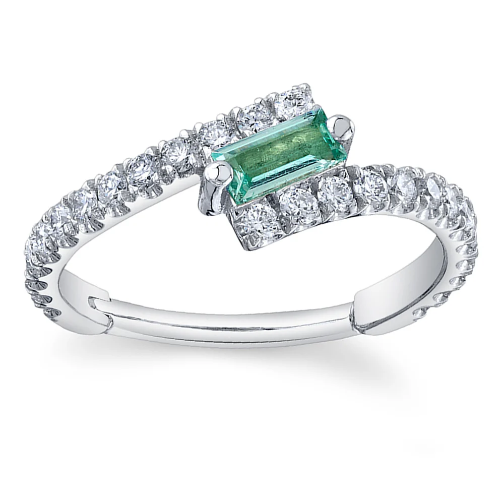 "Finesse Baguette" Hinge Ring in Gold with Mint Beryl & Diamonds - Image 2