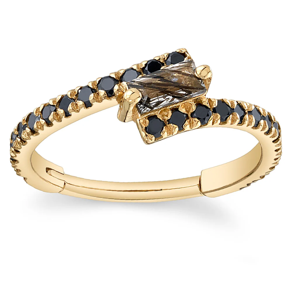 "Finesse Baguette" Hinge Ring in Gold with Tourmalinated Quartz & Black Diamonds - Image 2