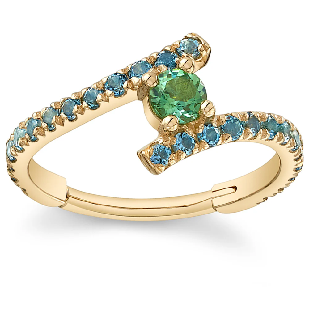 "Finesse Round" Hinge Ring in Gold with Seafoam Tourmaline & Aquamarines - Image 2