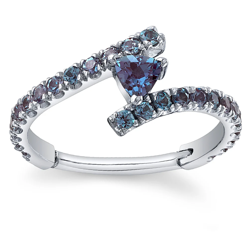 "Finesse Trillion" Hinge Ring in Gold with Chatham Alexandrite - Image 2