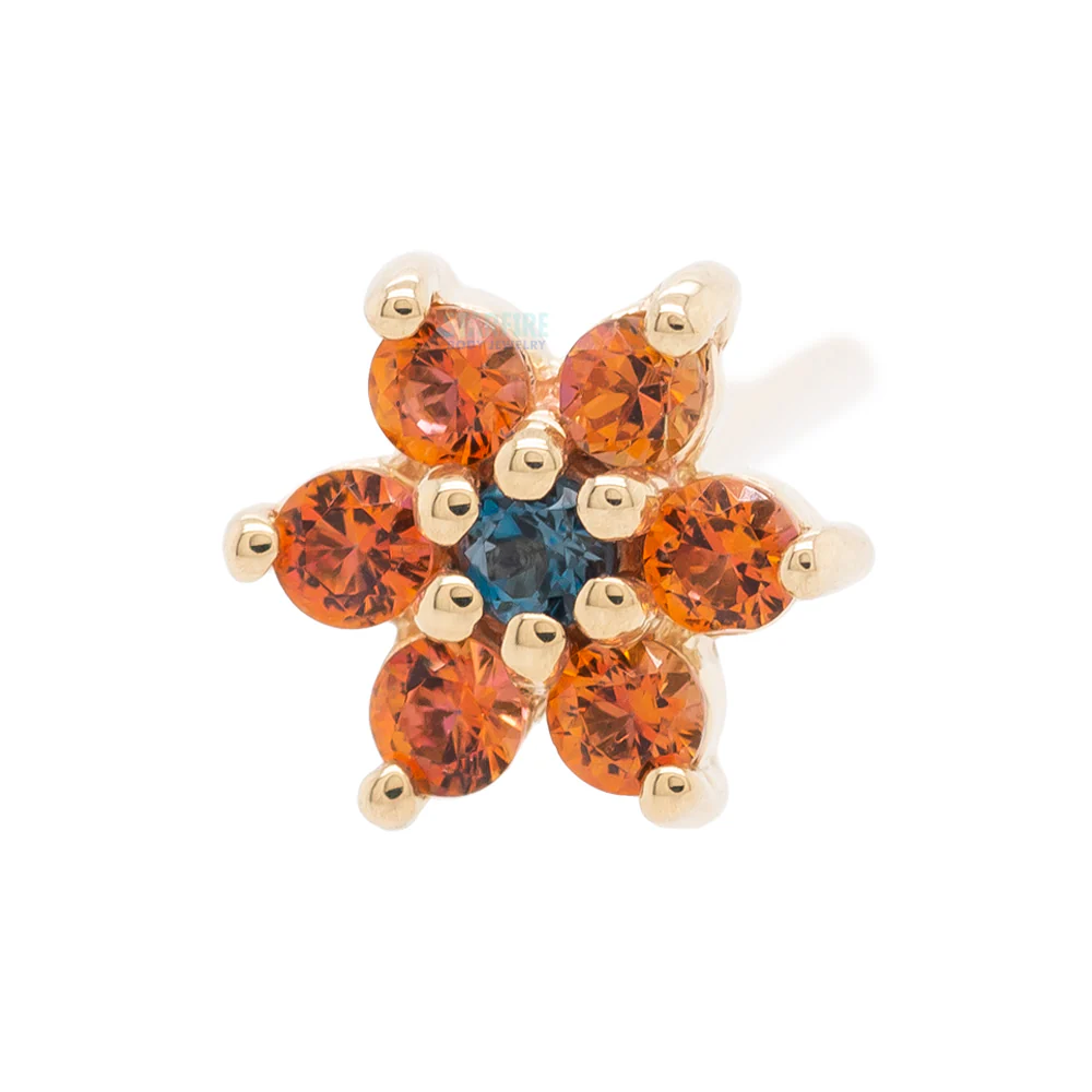 Flower #2 Nostril Screw in Gold with Anastasia Topaz' & London Blue Topaz