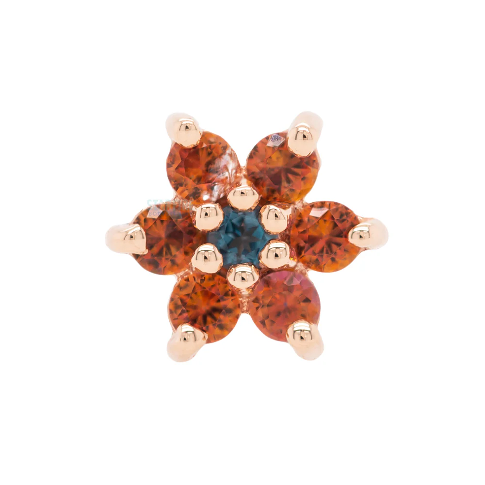 Flower #2 Nostril Screw in Gold with Anastasia Topaz' & London Blue Topaz - Image 3