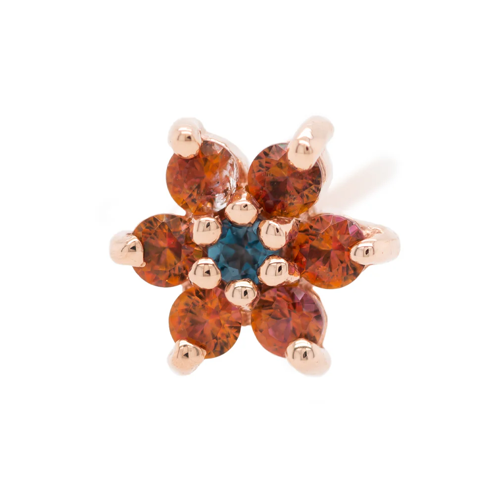 Flower #2 Nostril Screw in Gold with Anastasia Topaz' & London Blue Topaz - Image 4
