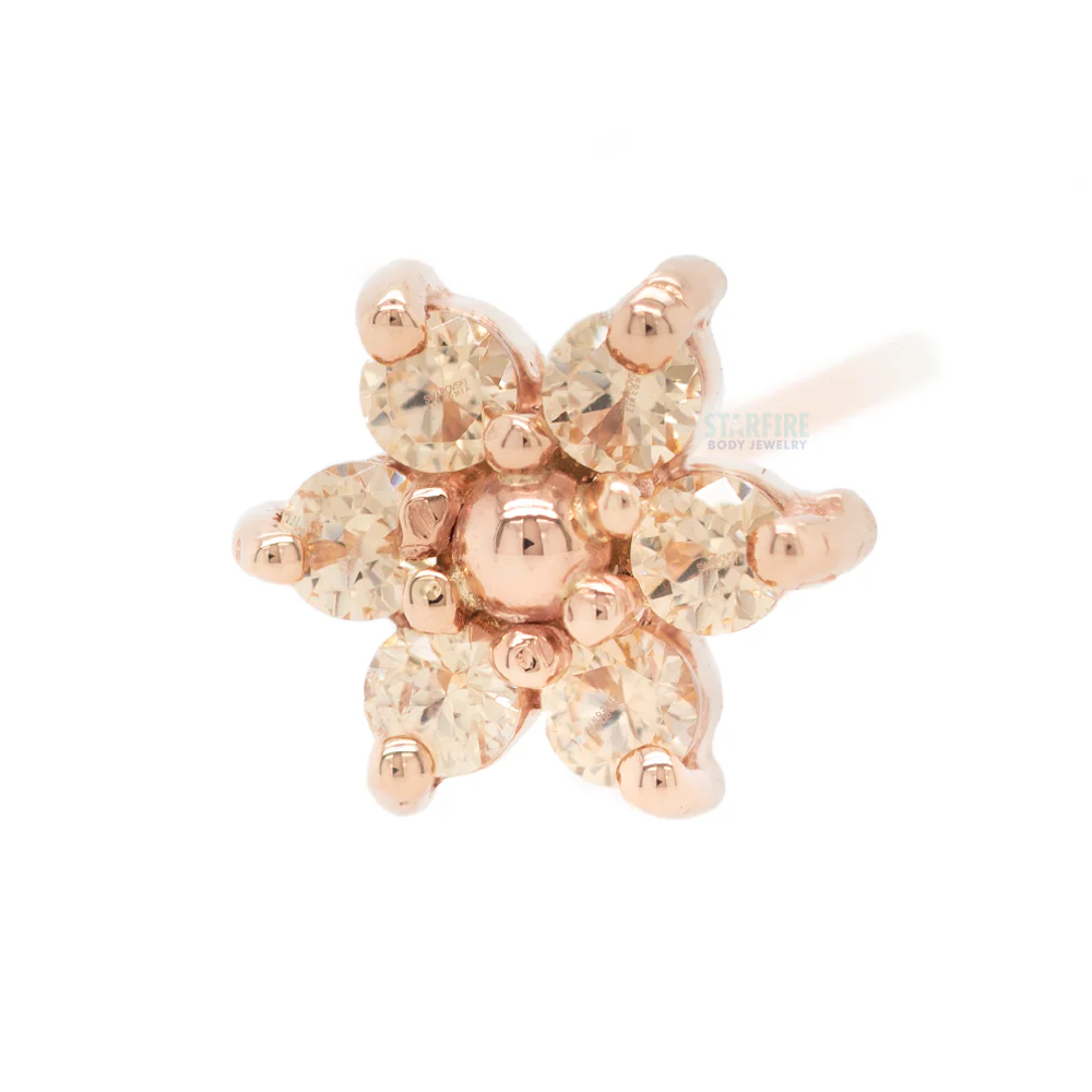Flower #2 Nostril Screw in Gold with Champagne CZ's & a Gold Bead - Image 3