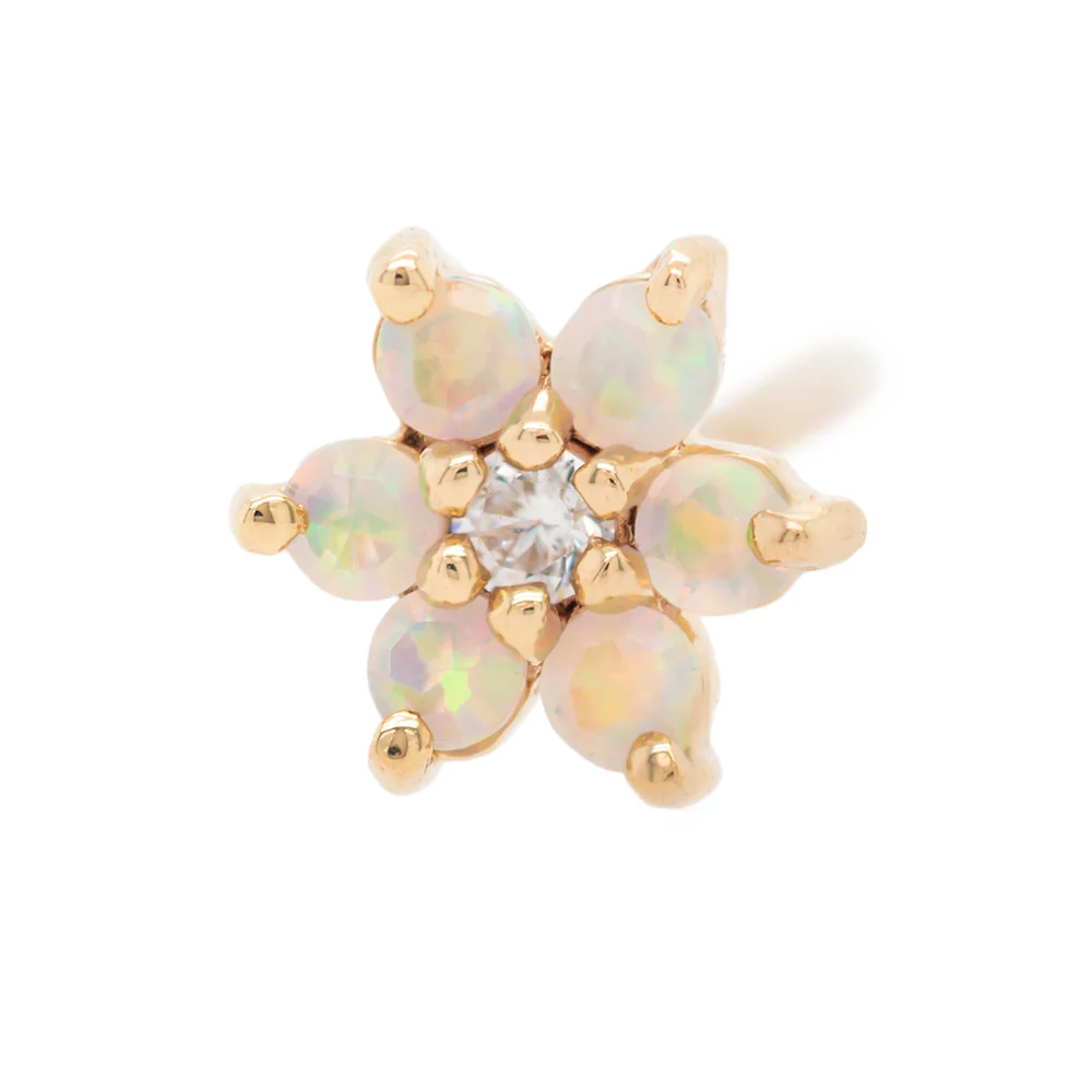 Flower #2 Nostril Screw in Gold with Faceted White Opals & White CZ