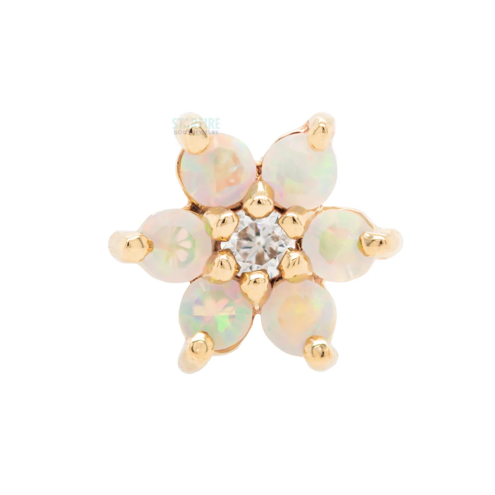 Flower #2 Nostril Screw in Gold with Faceted White Opals & White CZ - Image 2
