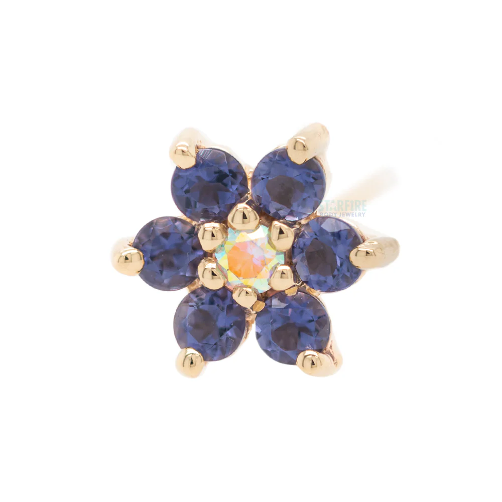 Flower #2 Nostril Screw in Gold with Iolite & Mercury Mist Topaz - Image 3