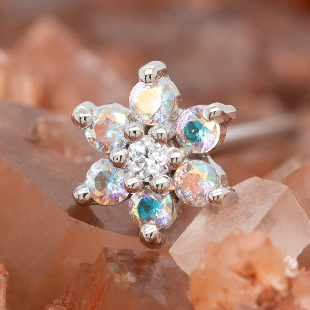 Flower #2 Nostril Screw in Gold with Mercury Mist Topaz' & White CZ - Image 2