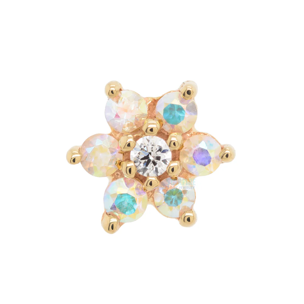 Flower #2 Nostril Screw in Gold with Mercury Mist Topaz' & White CZ - Image 3