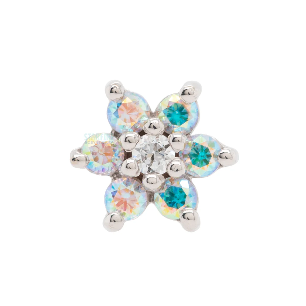 Flower #2 Nostril Screw in Gold with Mercury Mist Topaz' & White CZ - Image 4