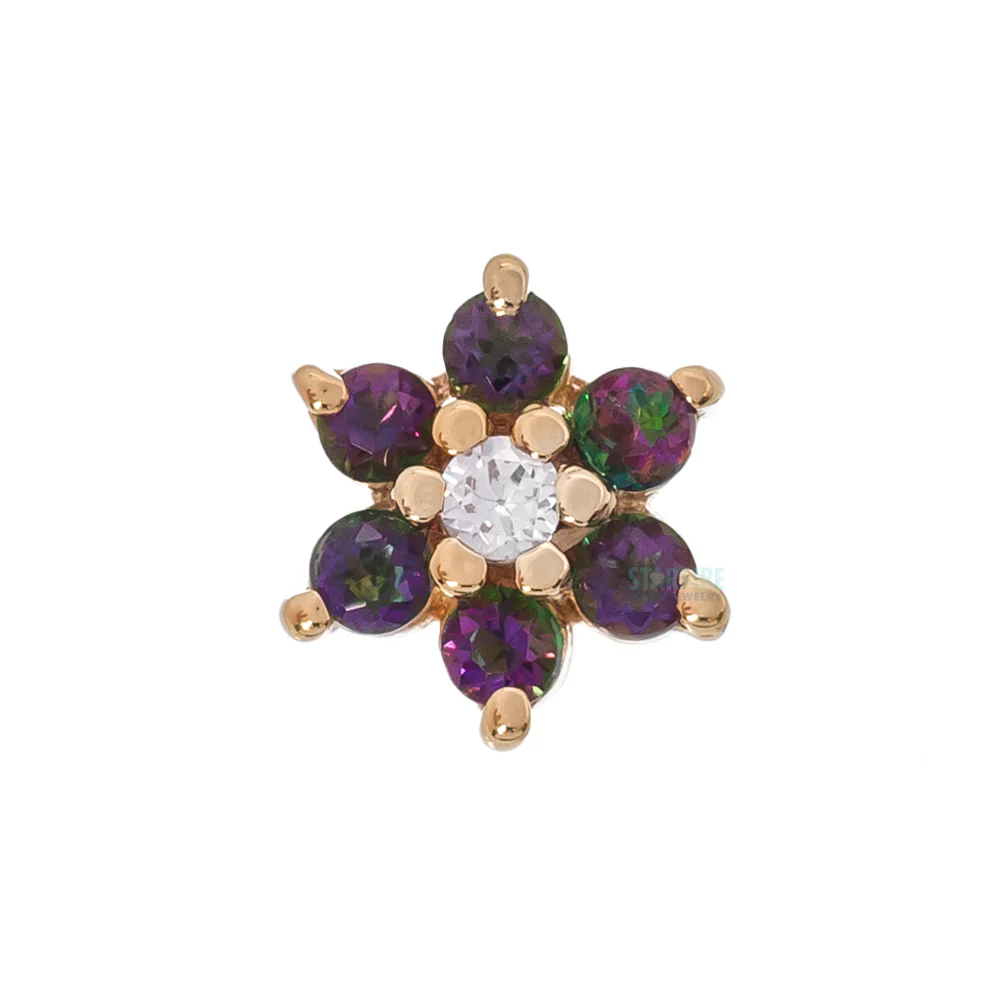 Flower #2 Nostril Screw in Gold with Mystic Topaz & Lavender CZ - Image 2