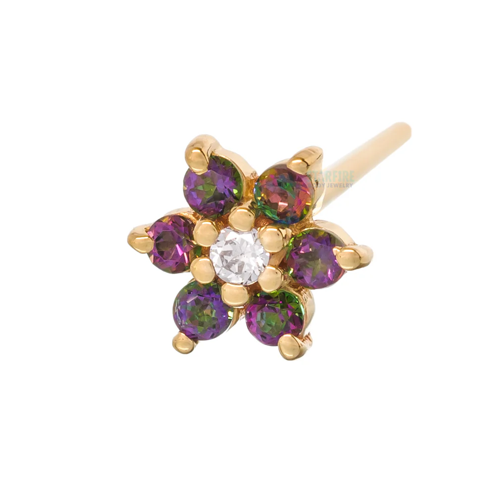 Flower #2 Nostril Screw in Gold with Mystic Topaz & Lavender CZ - Image 3