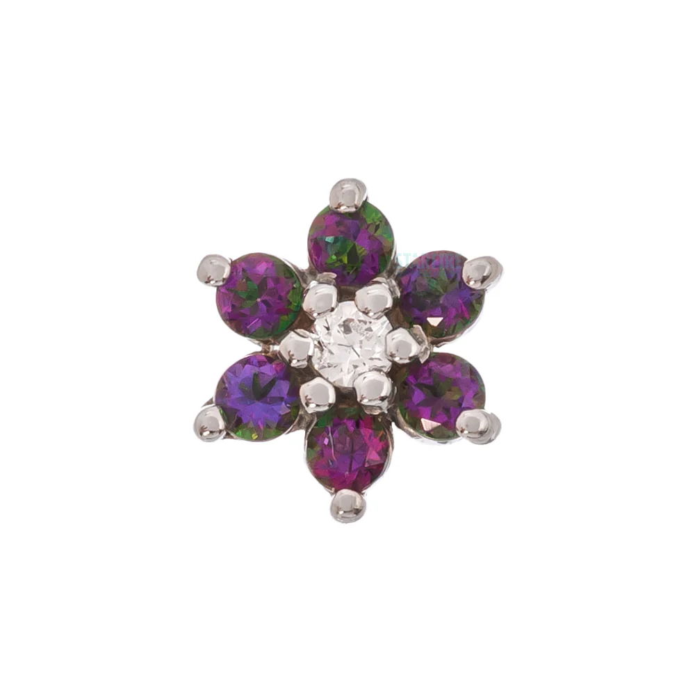 Flower #2 Nostril Screw in Gold with Mystic Topaz & a White CZ - Image 2