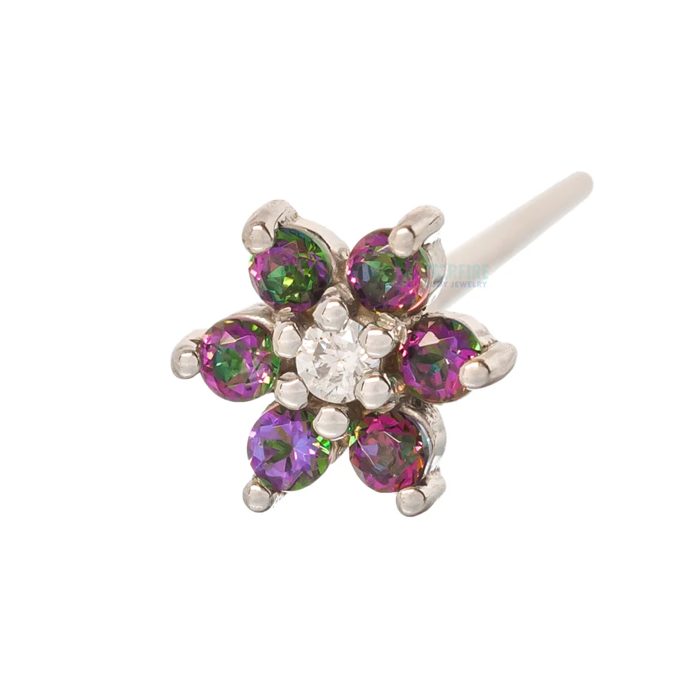 Flower #2 Nostril Screw in Gold with Mystic Topaz & a White CZ - Image 3