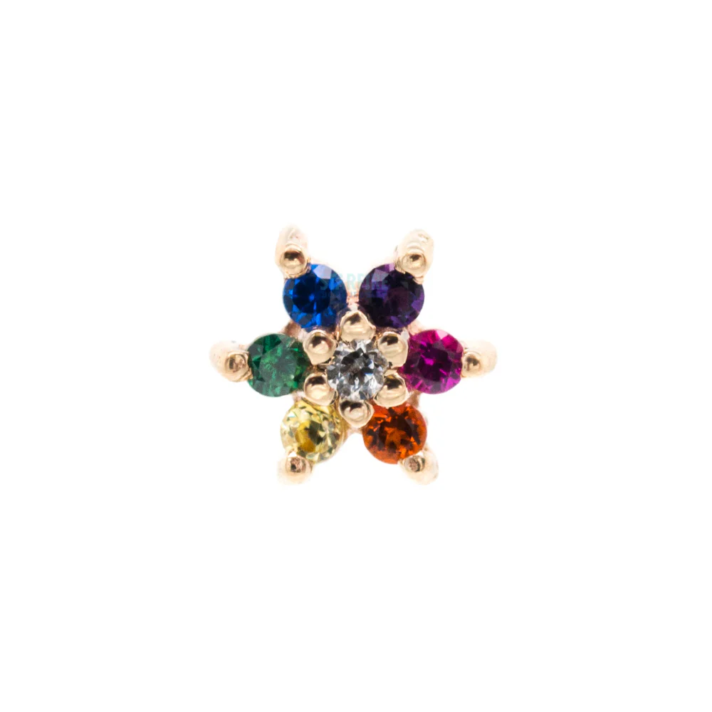 Flower #2 Nostril Screw in Gold with Rainbow CZ's & White CZ - Image 3