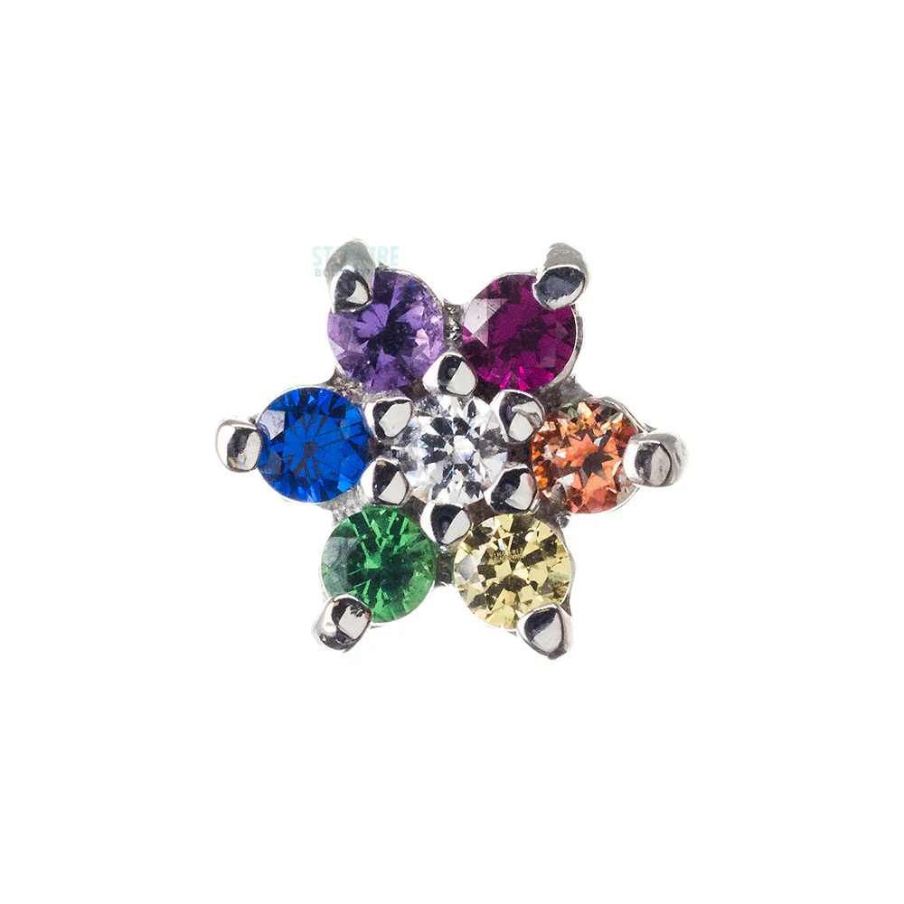 Flower #2 Nostril Screw in Gold with Rainbow CZ's & White CZ - Image 4