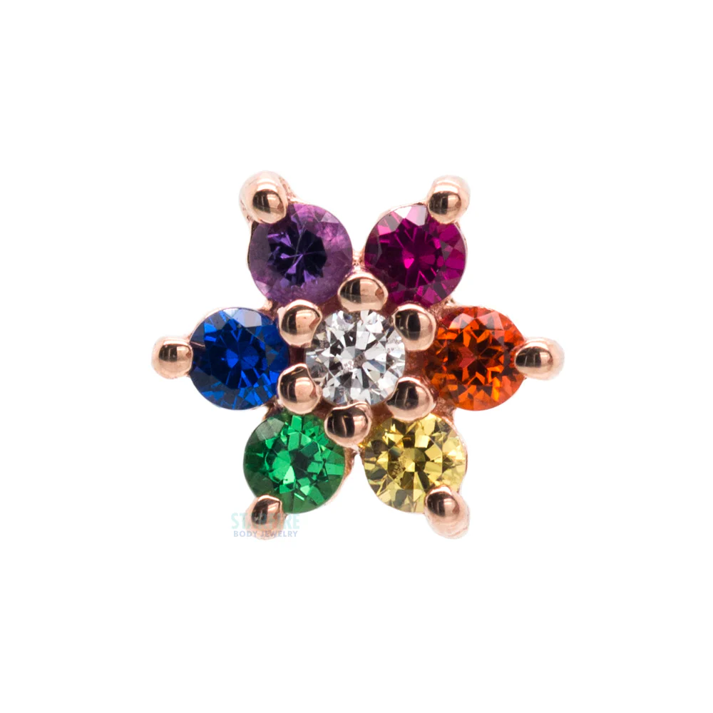 Flower #2 Nostril Screw in Gold with Rainbow CZ's & White CZ - Image 5