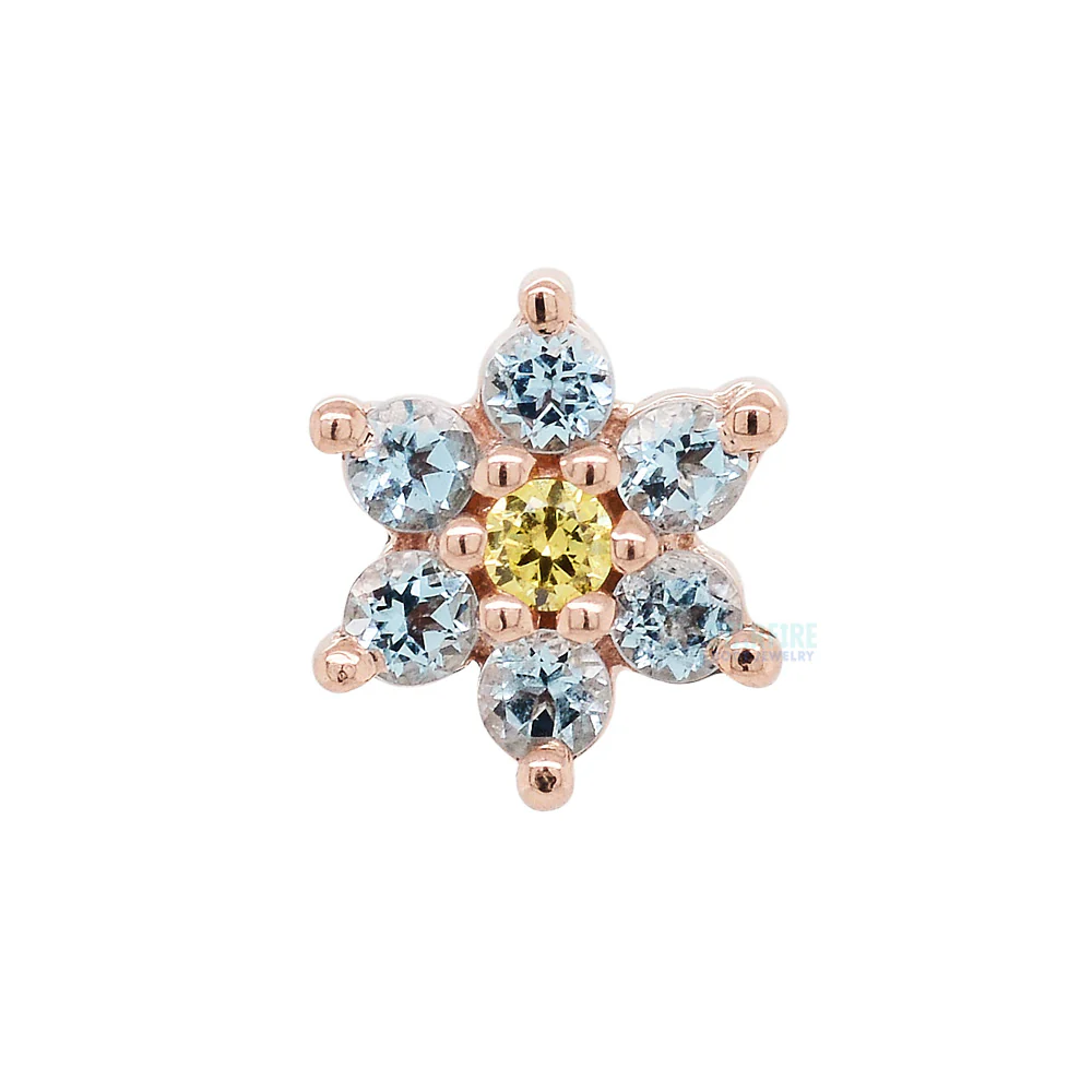 Flower #2 Nostril Screw in Gold with Swiss Blue Topaz & Yellow CZ - Image 3