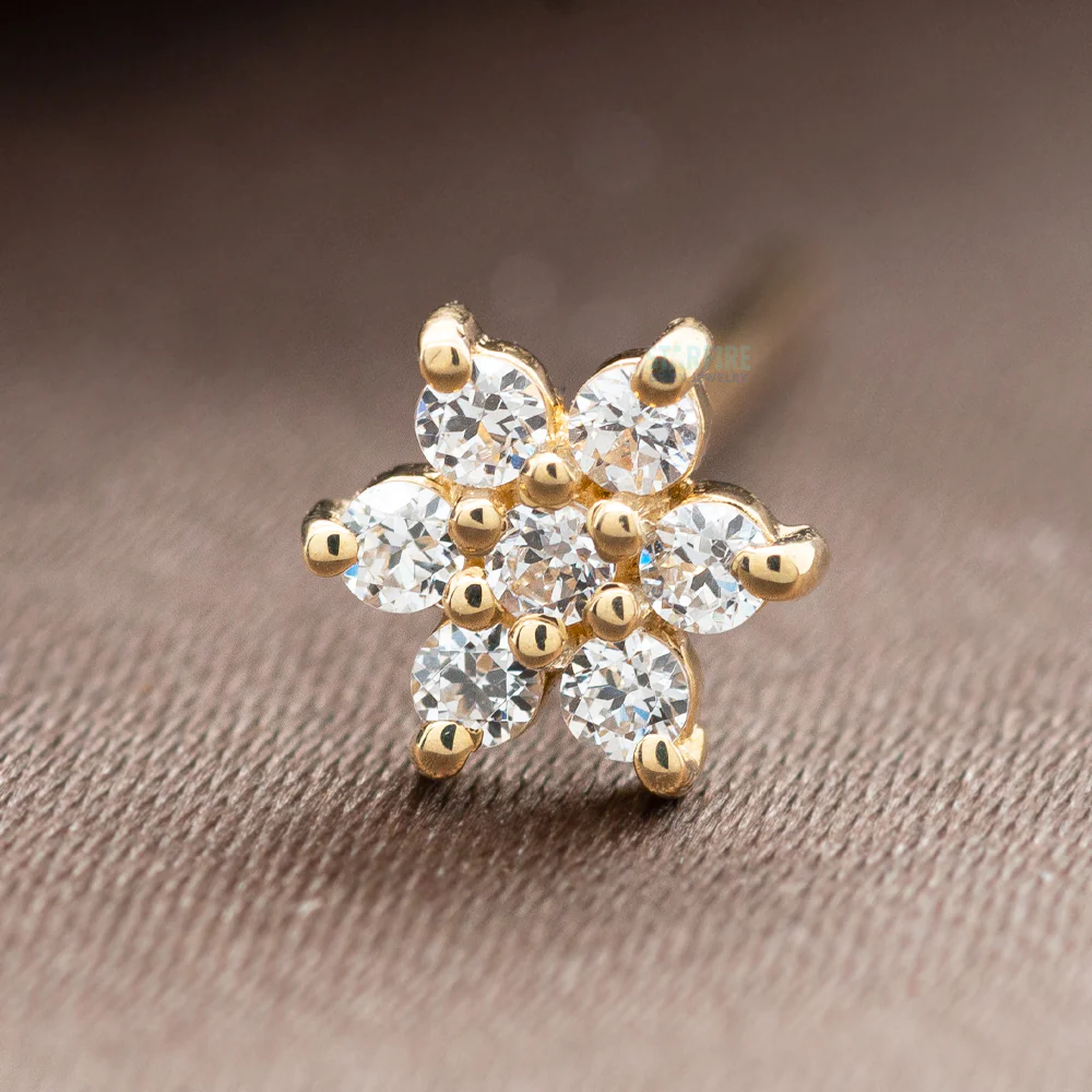 Flower #2 Nostril Screw in Gold with White CZ's - Image 2