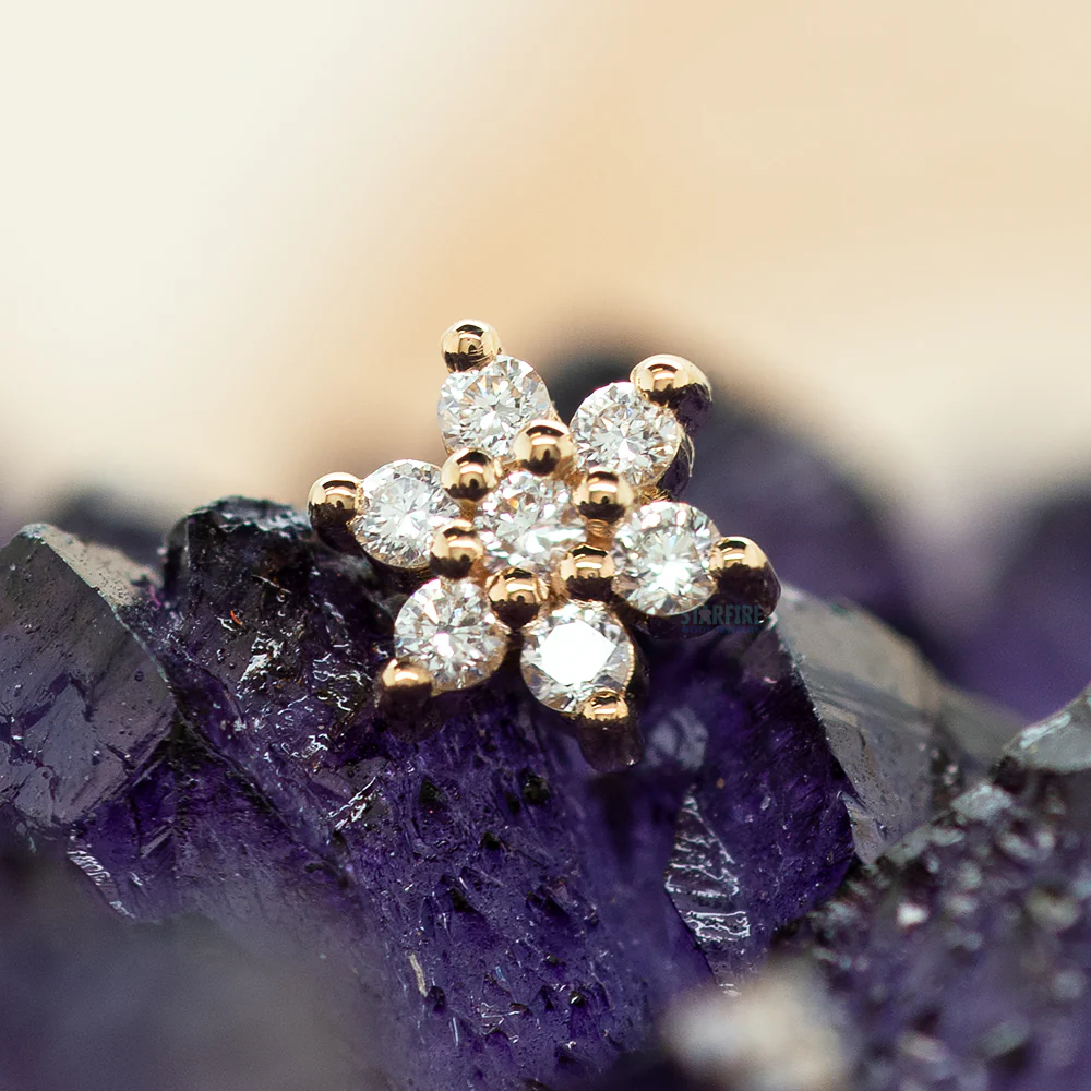 Flower #2 Threaded End in Gold with DIAMONDS - Image 2