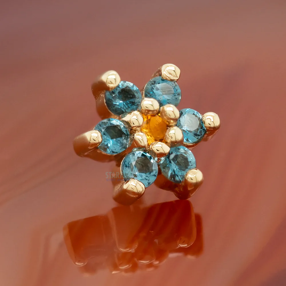 Flower #2 Threaded End in Gold with London Blue Topaz & Citrine - Image 2
