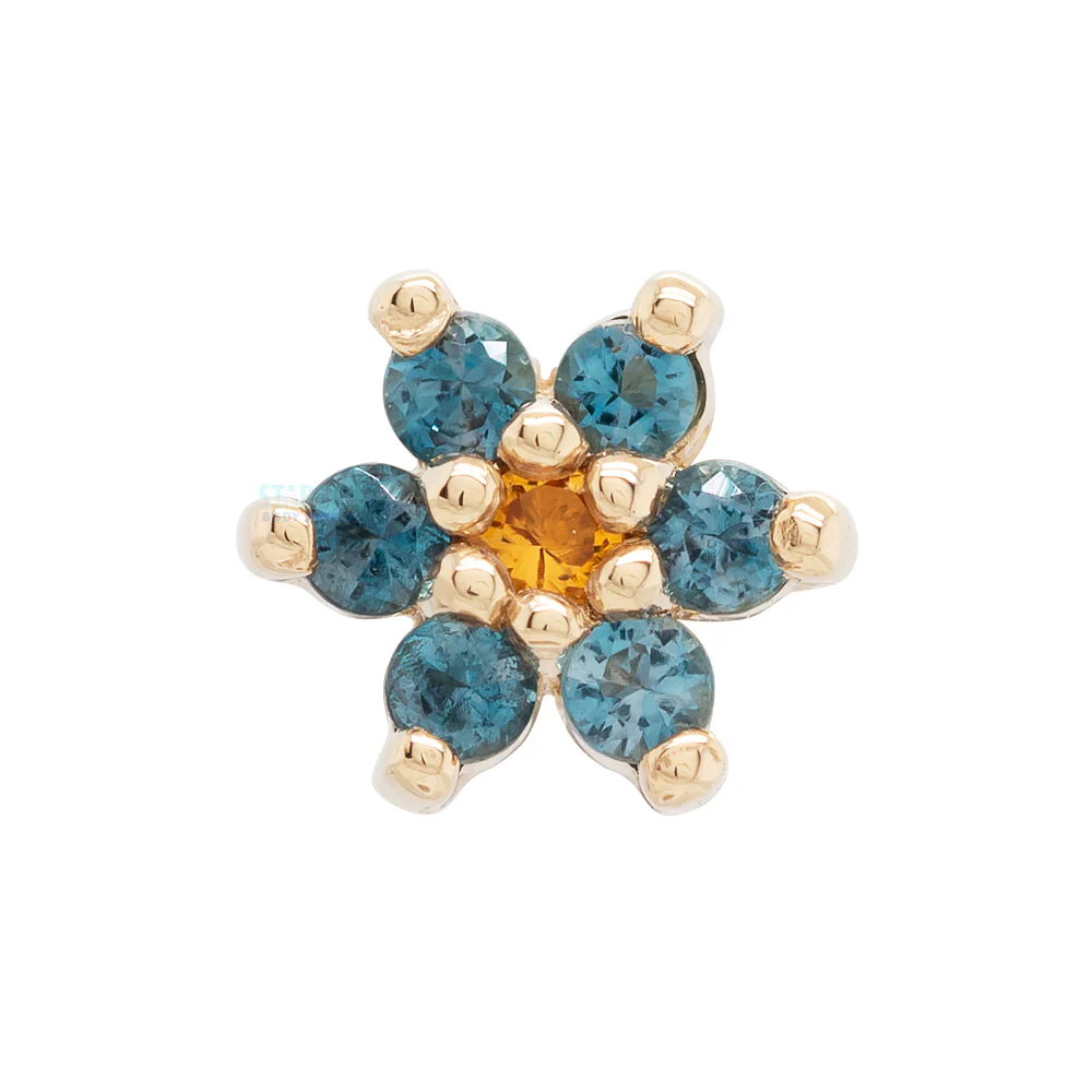Flower #2 Threaded End in Gold with London Blue Topaz & Citrine - Image 3