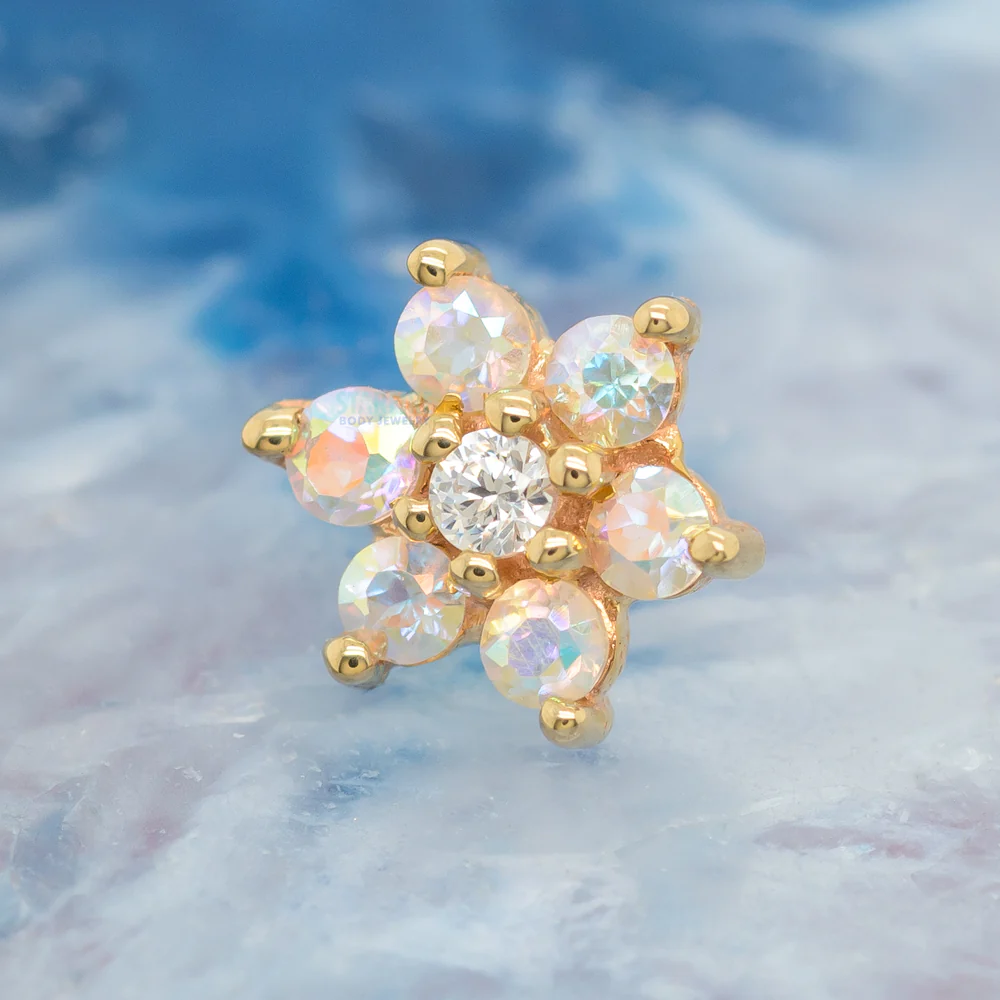 Flower #2 Threaded End in Gold with Mercury Mist Topaz & White CZ - Image 2