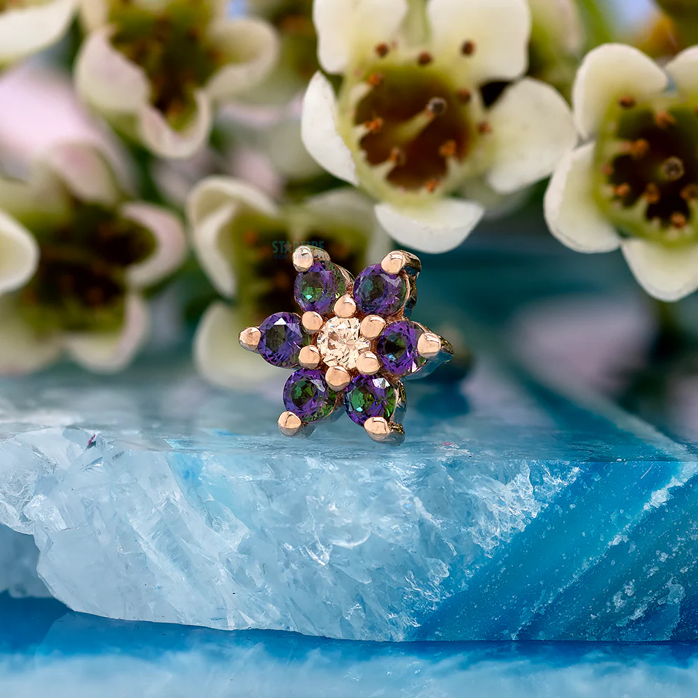 Flower #2 Threaded End in Gold with Mystic Topaz & Champagne CZ - Image 2