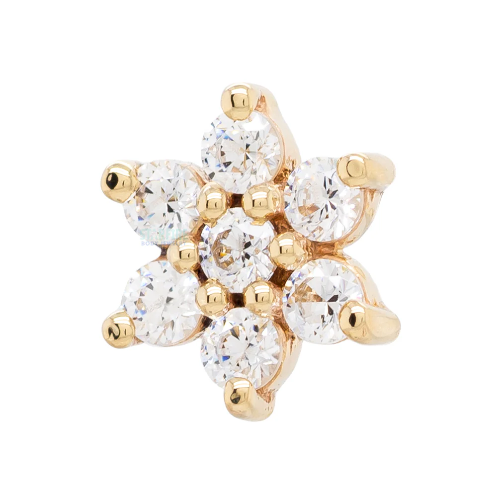 Flower #2 Threaded End in Gold with White CZ's - Image 3