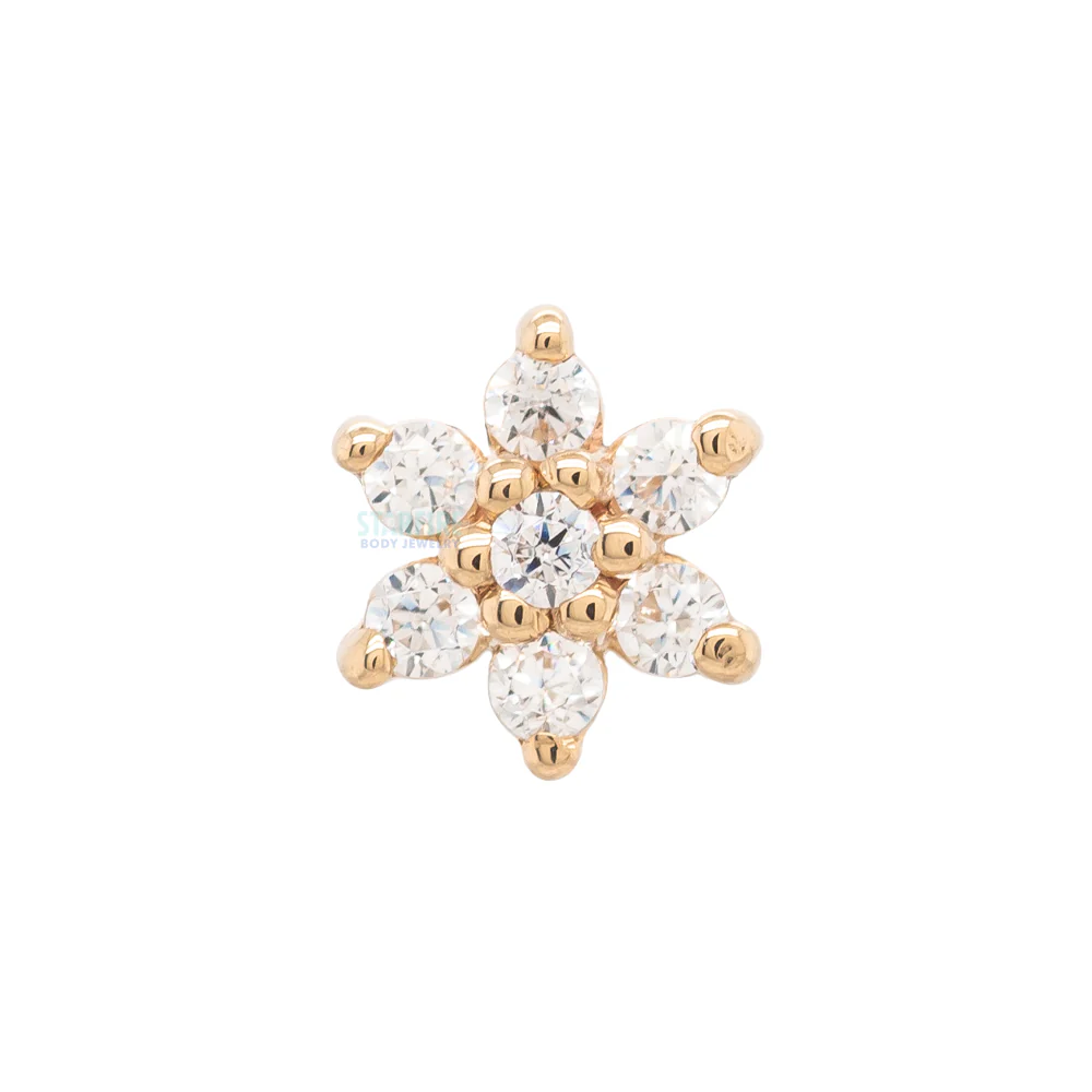Flower #2 Threaded End in Gold with White CZ's - Image 4
