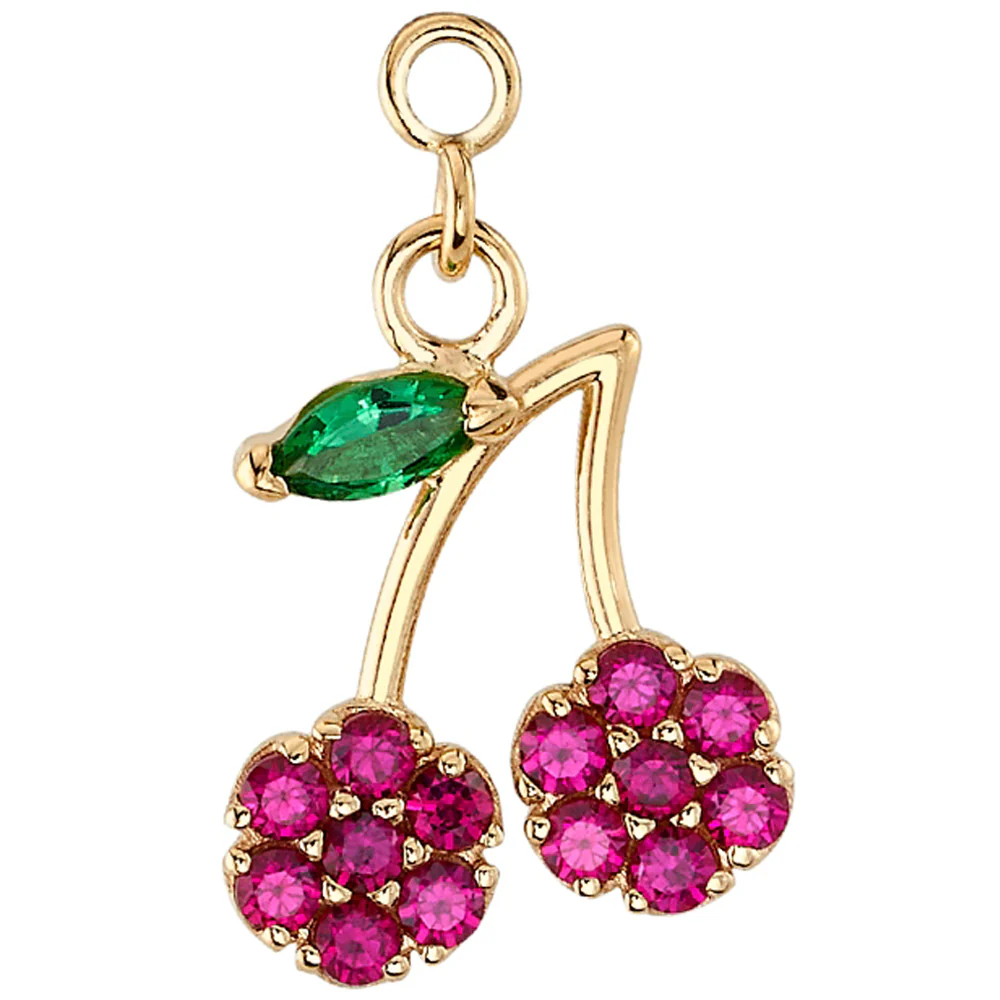 Flower Cherries Charm in Gold with Synthetic Green & Red Gemstones - Image 2
